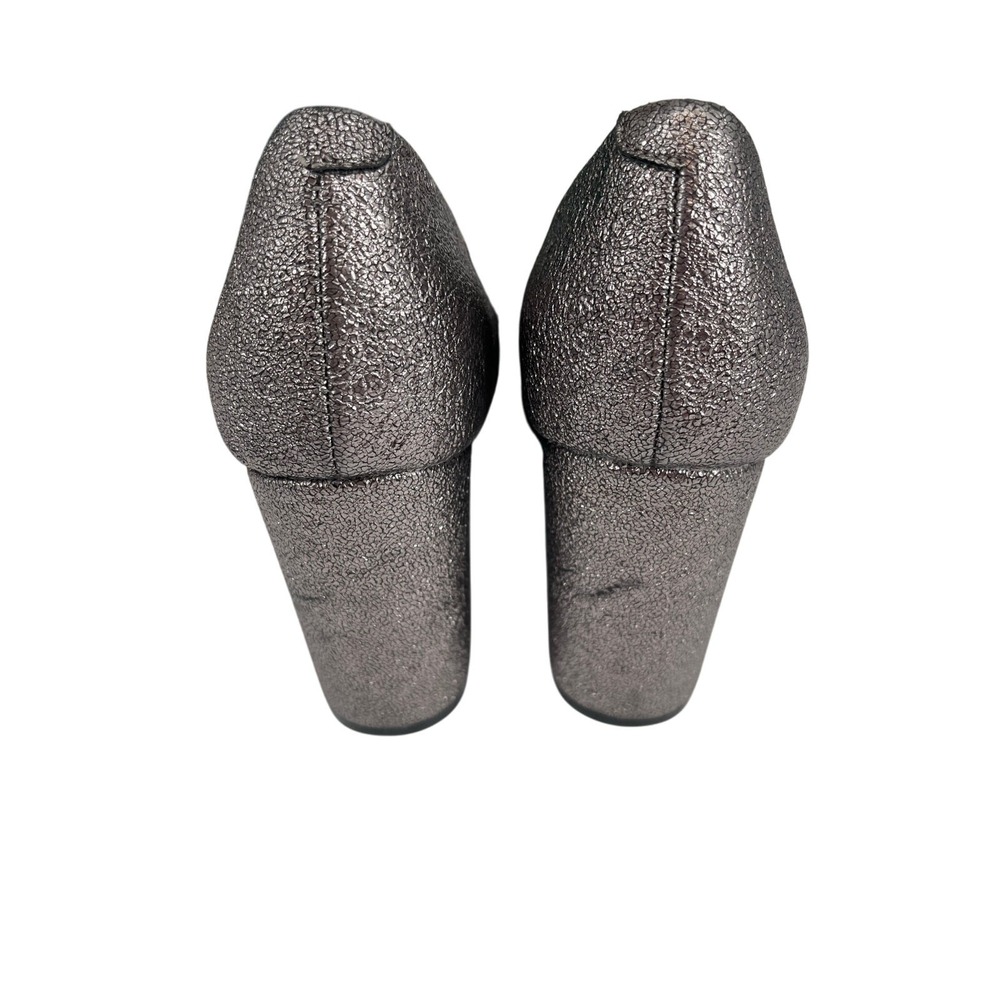 Kenneth Cole Reaction Metallic Pewter Kiltie Fringe Block Heel Loafer Pumps 8.5 - Picture 6 of 7